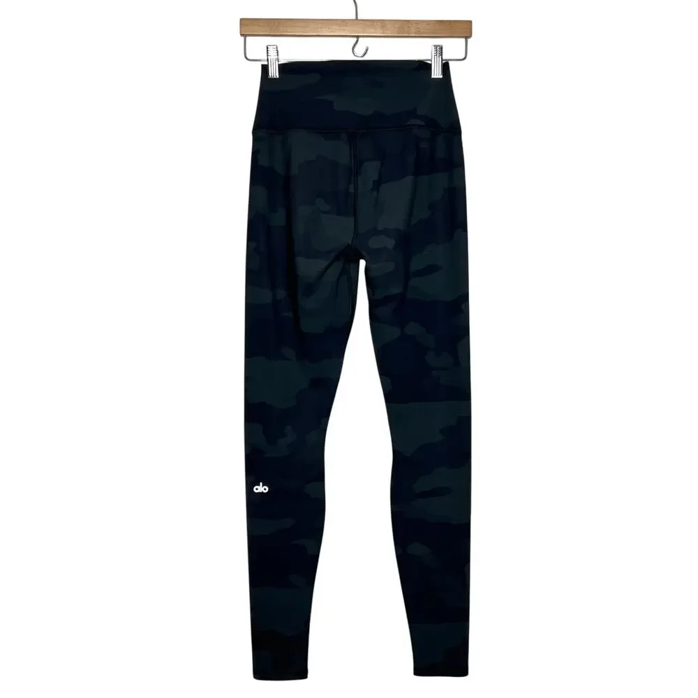 Alo Yoga Small Vapor Leggings Black Camo High Waist Full Length